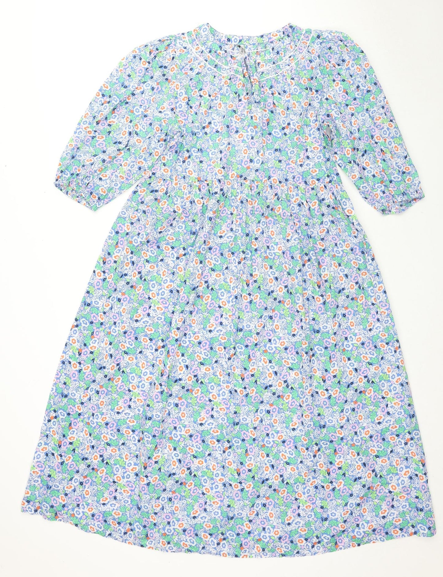 Marks and Spencer Womens Multicoloured Floral Cotton Trapeze & Swing Size 10 Round Neck Pullover