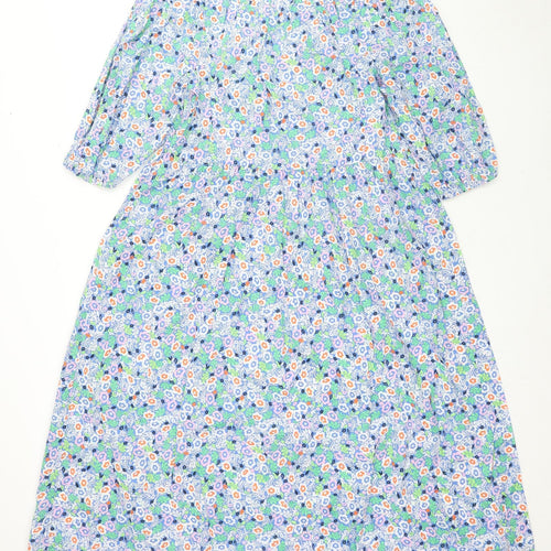 Marks and Spencer Womens Multicoloured Floral Cotton Trapeze & Swing Size 10 Round Neck Pullover