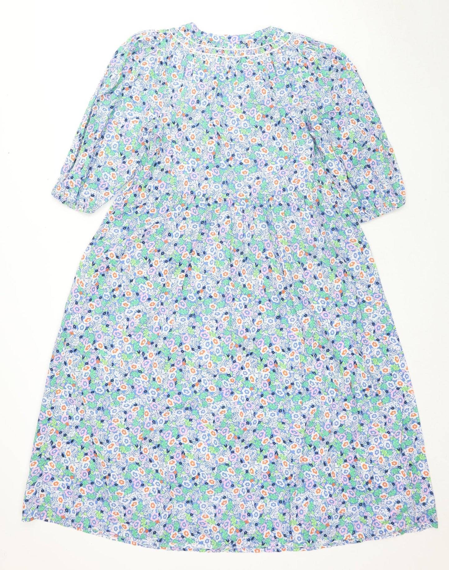 Marks and Spencer Womens Multicoloured Floral Cotton Trapeze & Swing Size 10 Round Neck Pullover