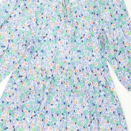 Marks and Spencer Womens Multicoloured Floral Cotton Trapeze & Swing Size 10 Round Neck Pullover