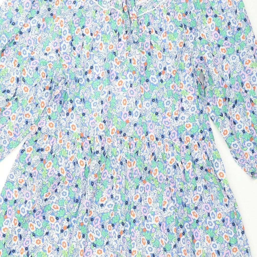 Marks and Spencer Womens Multicoloured Floral Cotton Trapeze & Swing Size 10 Round Neck Pullover