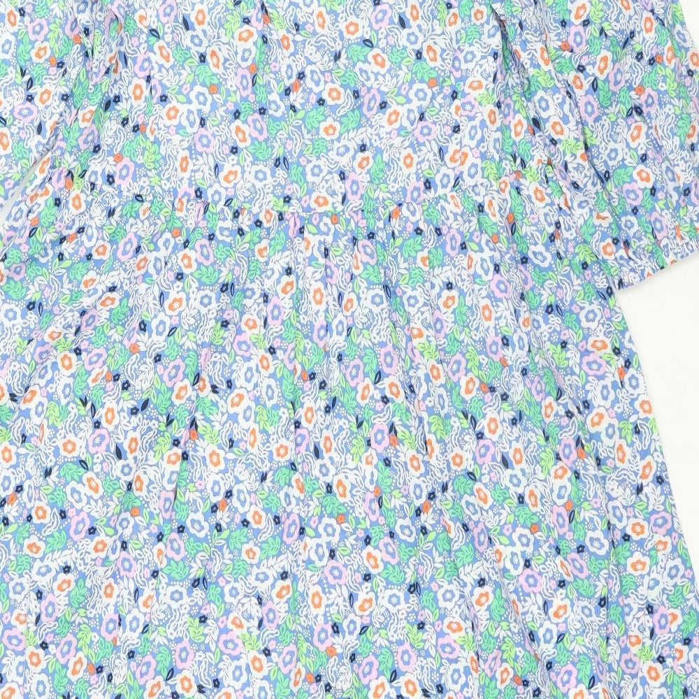 Marks and Spencer Womens Multicoloured Floral Cotton Trapeze & Swing Size 10 Round Neck Pullover