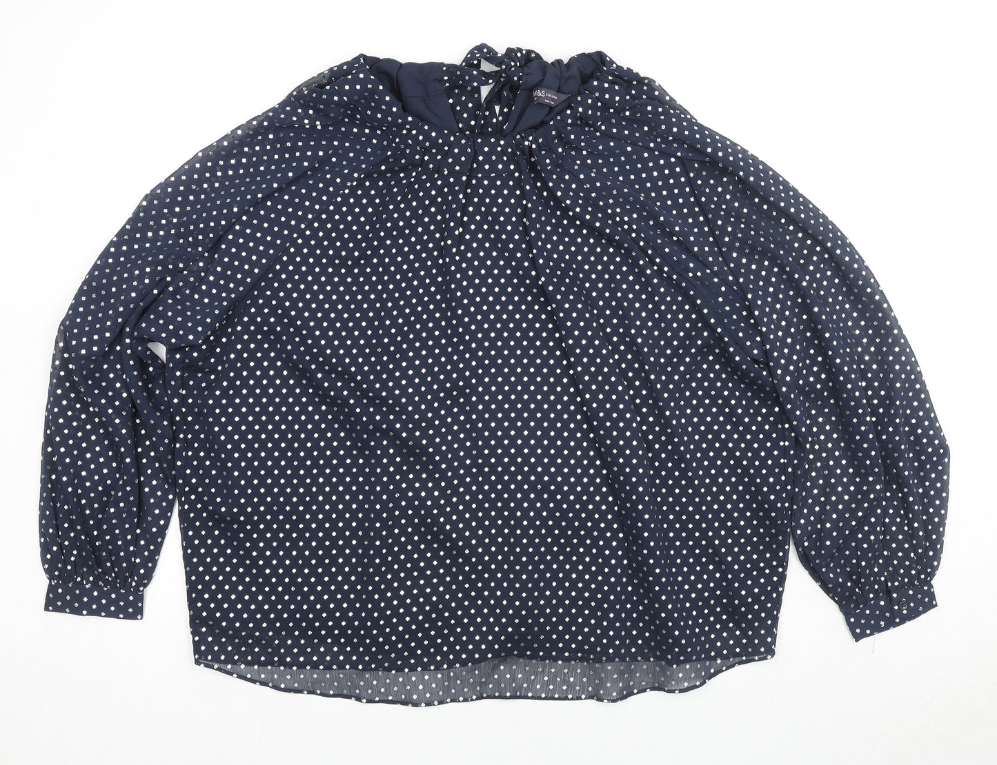 Marks and Spencer Womens Blue Geometric Polyester Basic Blouse Size 14 Round Neck