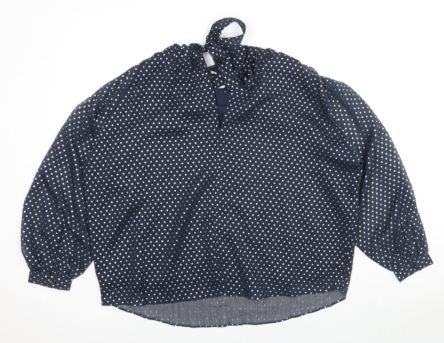 Marks and Spencer Womens Blue Geometric Polyester Basic Blouse Size 14 Round Neck
