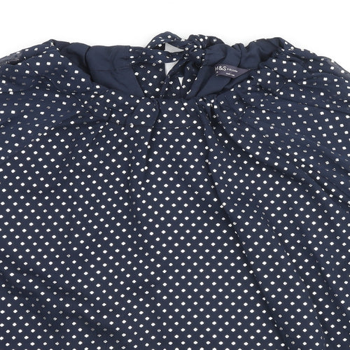 Marks and Spencer Womens Blue Geometric Polyester Basic Blouse Size 14 Round Neck