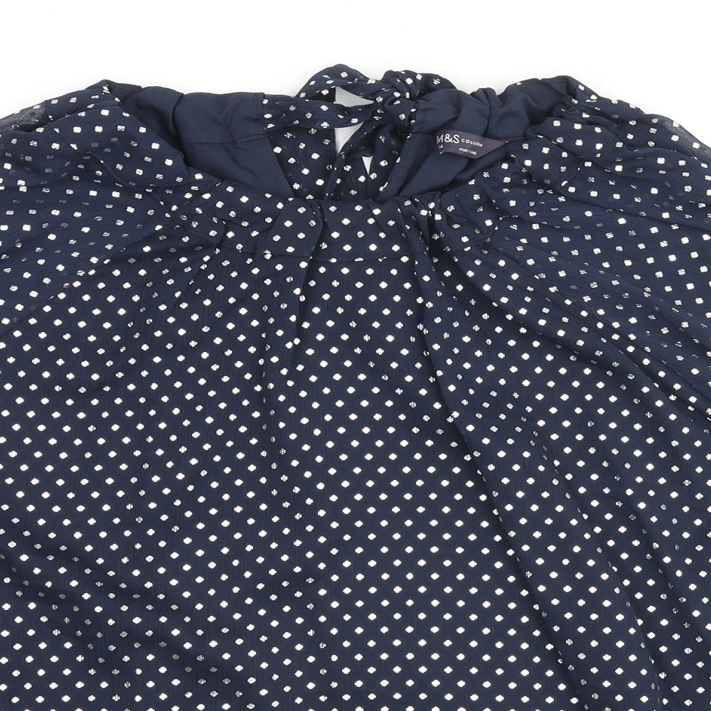 Marks and Spencer Womens Blue Geometric Polyester Basic Blouse Size 14 Round Neck