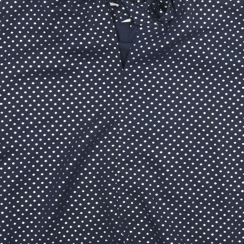 Marks and Spencer Womens Blue Geometric Polyester Basic Blouse Size 14 Round Neck