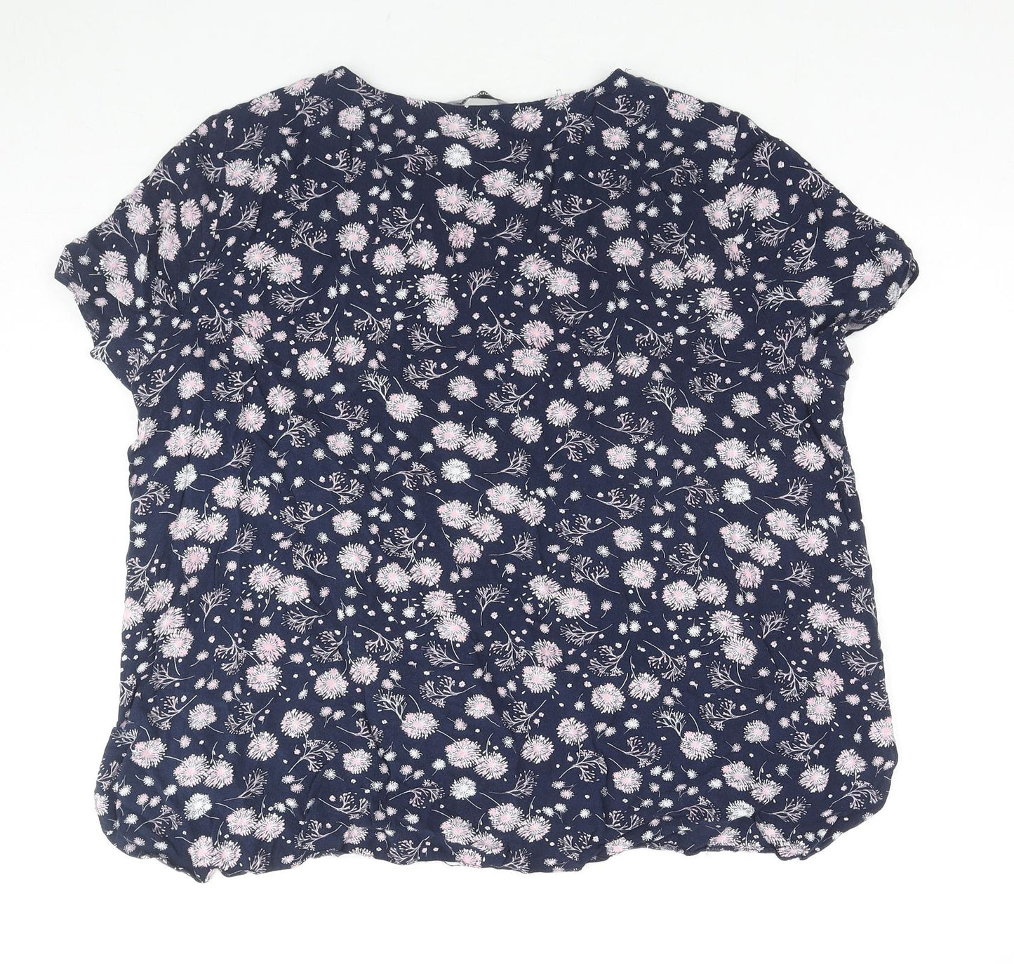 Bonmarché Womens Blue Floral Cotton Basic T-Shirt Size 22 Round Neck