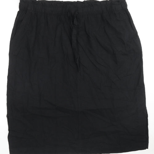 Marks and Spencer Womens Black Linen A-Line Skirt Size 22 Drawstring