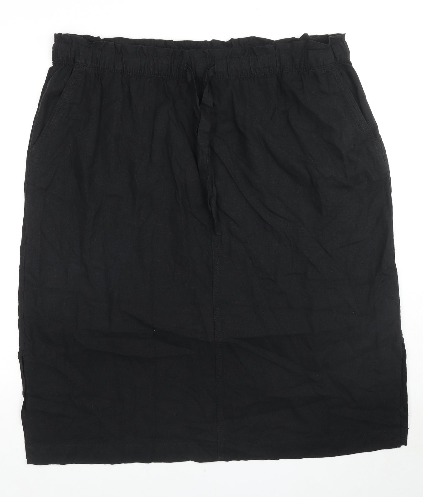 Marks and Spencer Womens Black Linen A-Line Skirt Size 22 Drawstring