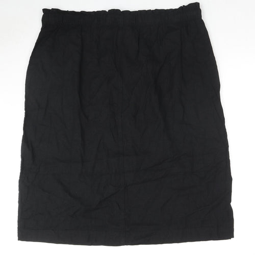 Marks and Spencer Womens Black Linen A-Line Skirt Size 22 Drawstring