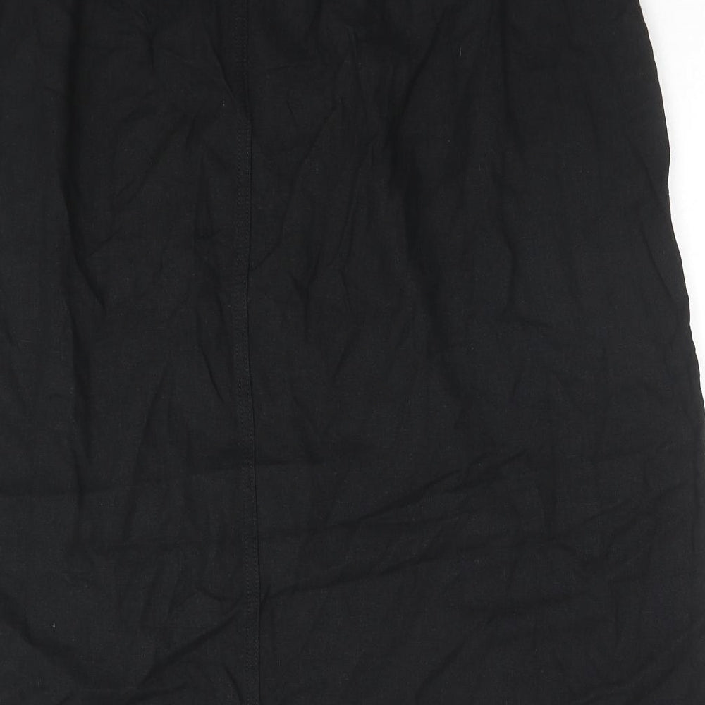Marks and Spencer Womens Black Linen A-Line Skirt Size 22 Drawstring