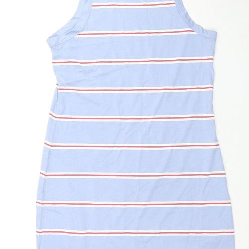 Marks and Spencer Womens Blue Striped Cotton Tank Dress Size M Round Neck Pullover