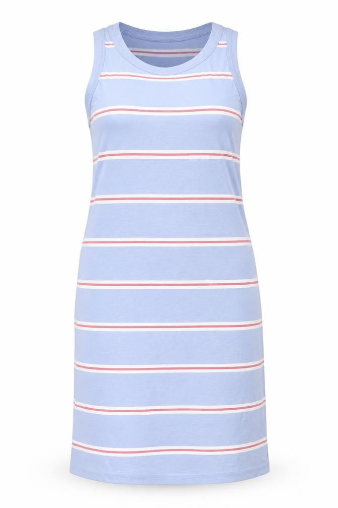 Marks and Spencer Womens Blue Striped Cotton Tank Dress Size M Round Neck Pullover