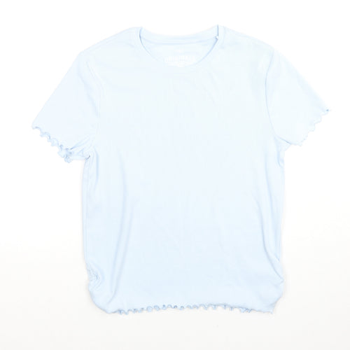 Marks and Spencer Girls Blue Cotton Basic T-Shirt Size 13-14 Years Round Neck Pullover