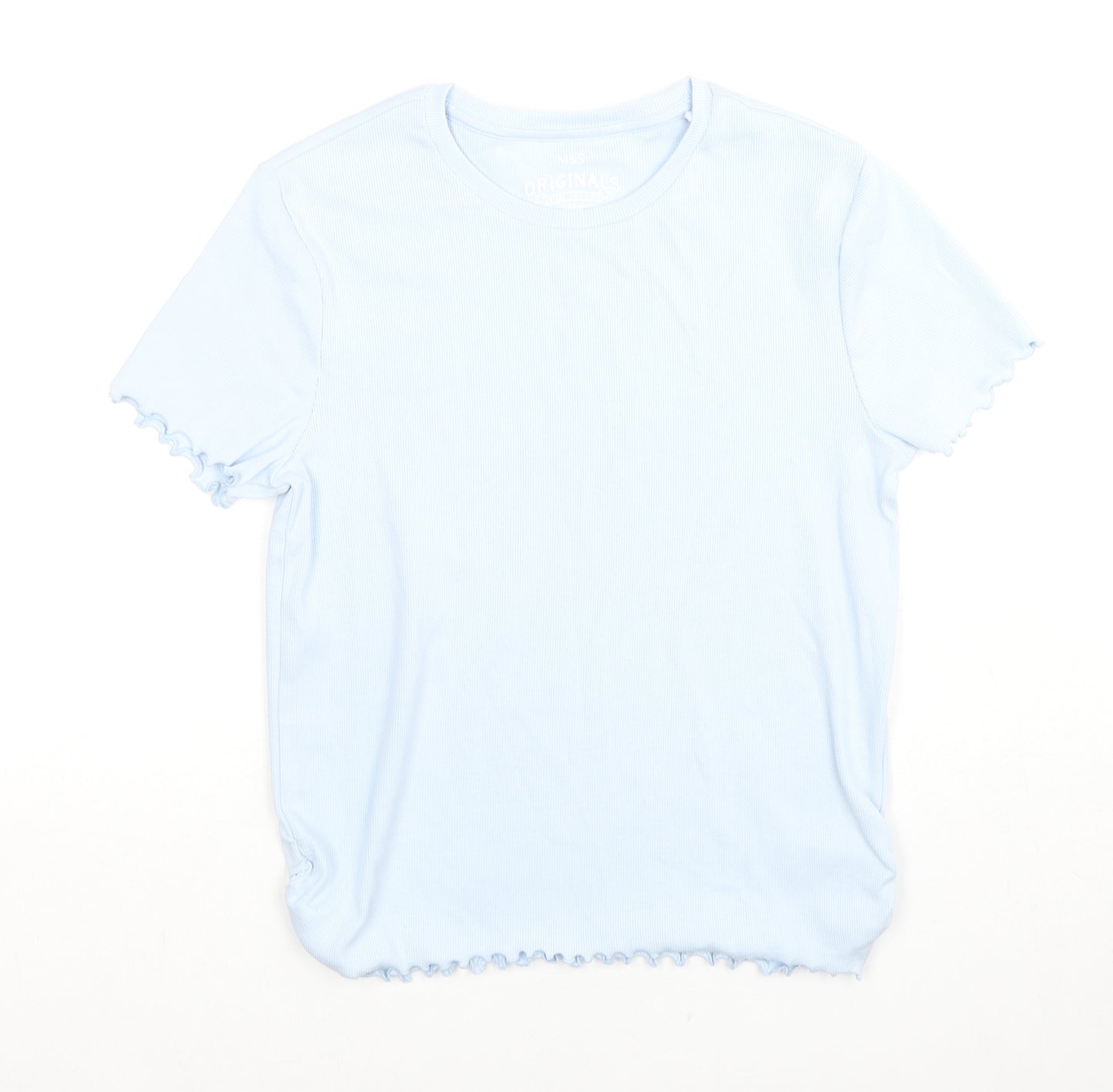 Marks and Spencer Girls Blue Cotton Basic T-Shirt Size 13-14 Years Round Neck Pullover