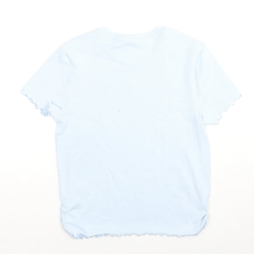 Marks and Spencer Girls Blue Cotton Basic T-Shirt Size 13-14 Years Round Neck Pullover