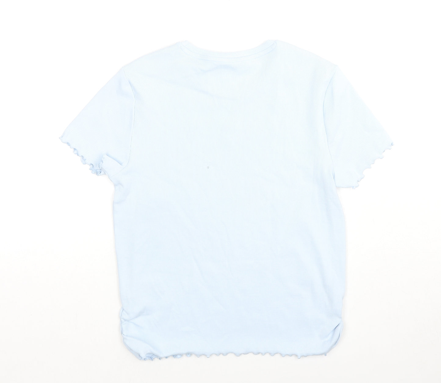 Marks and Spencer Girls Blue Cotton Basic T-Shirt Size 13-14 Years Round Neck Pullover