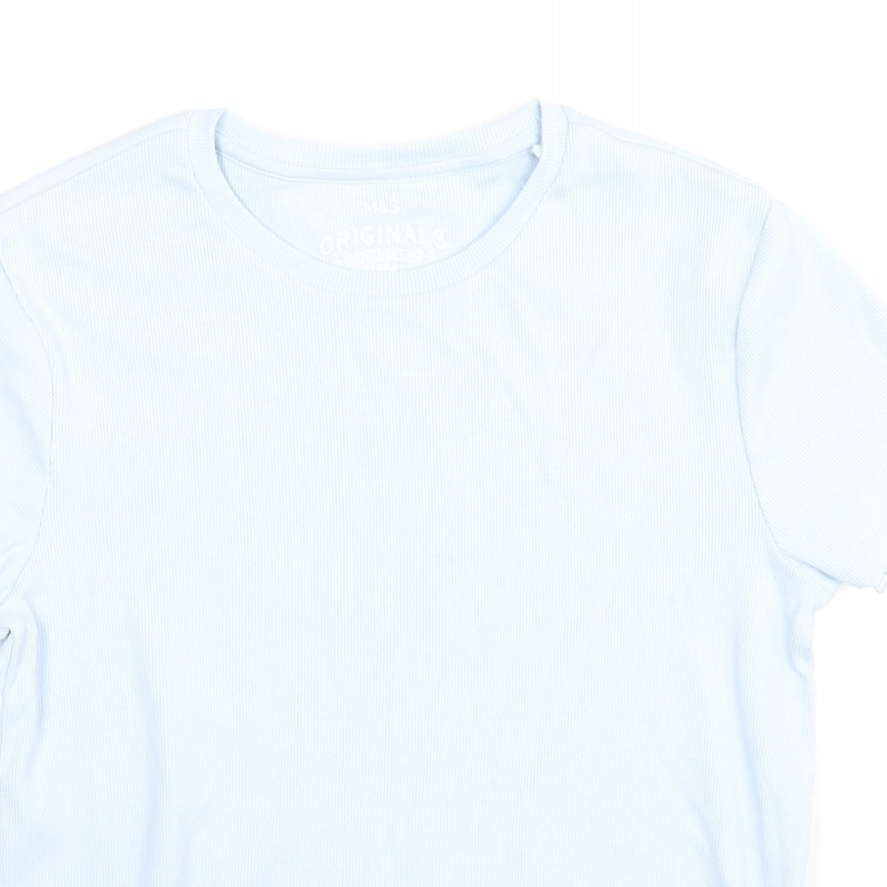 Marks and Spencer Girls Blue Cotton Basic T-Shirt Size 13-14 Years Round Neck Pullover