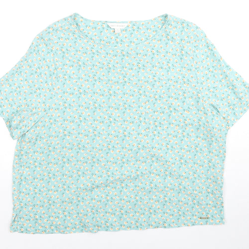 Marks and Spencer Womens Blue Floral Viscose Basic T-Shirt Size 16 Round Neck