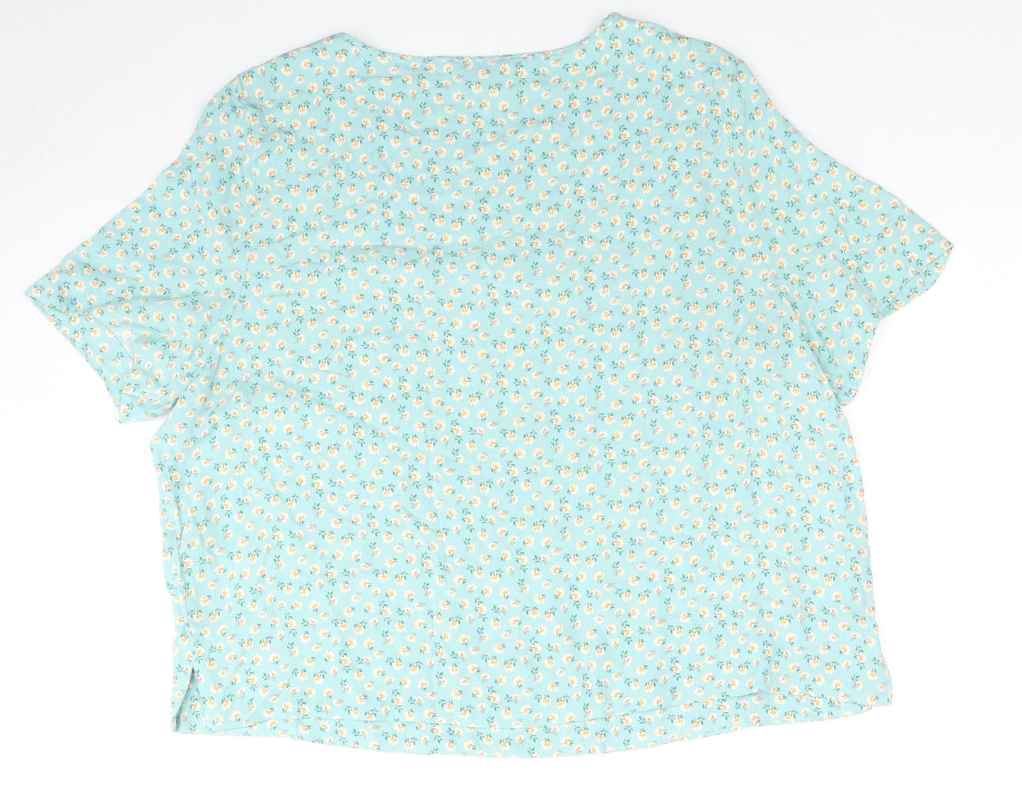 Marks and Spencer Womens Blue Floral Viscose Basic T-Shirt Size 16 Round Neck