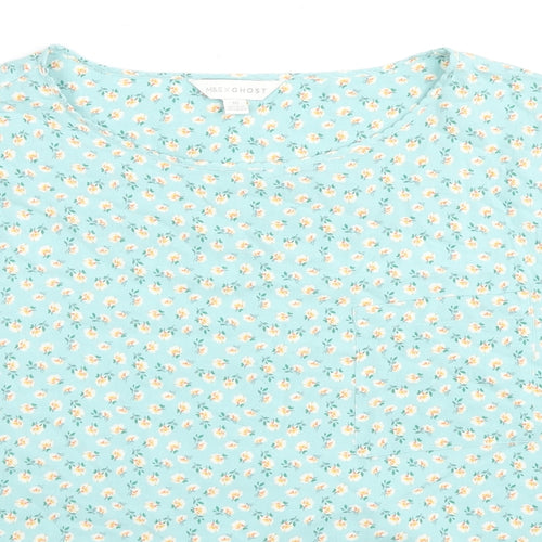 Marks and Spencer Womens Blue Floral Viscose Basic T-Shirt Size 16 Round Neck
