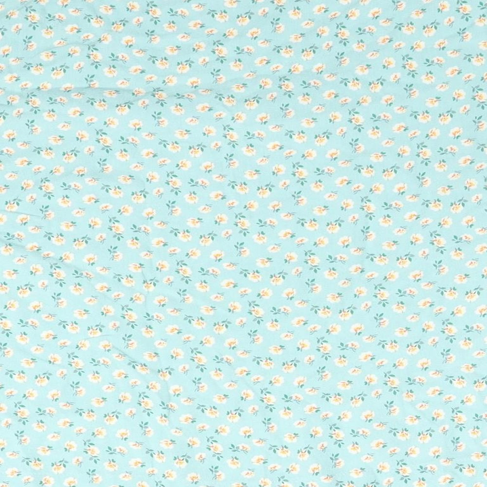 Marks and Spencer Womens Blue Floral Viscose Basic T-Shirt Size 16 Round Neck