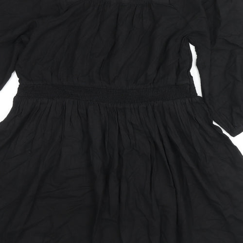Marks and Spencer Womens Black Linen Fit & Flare Size 14 Square Neck Pullover - Embraided