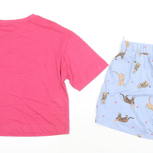 Marks and Spencer Womens Multicoloured Solid Cotton Top Pyjama Set Size S - Cats Stay Paw-sitive