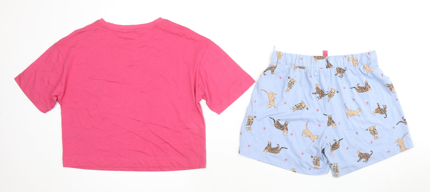 Marks and Spencer Womens Multicoloured Solid Cotton Top Pyjama Set Size S - Cats Stay Paw-sitive