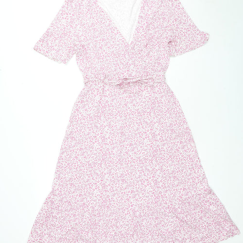 Marks and Spencer Womens Pink Floral Viscose Maxi Size 10 V-Neck Pullover