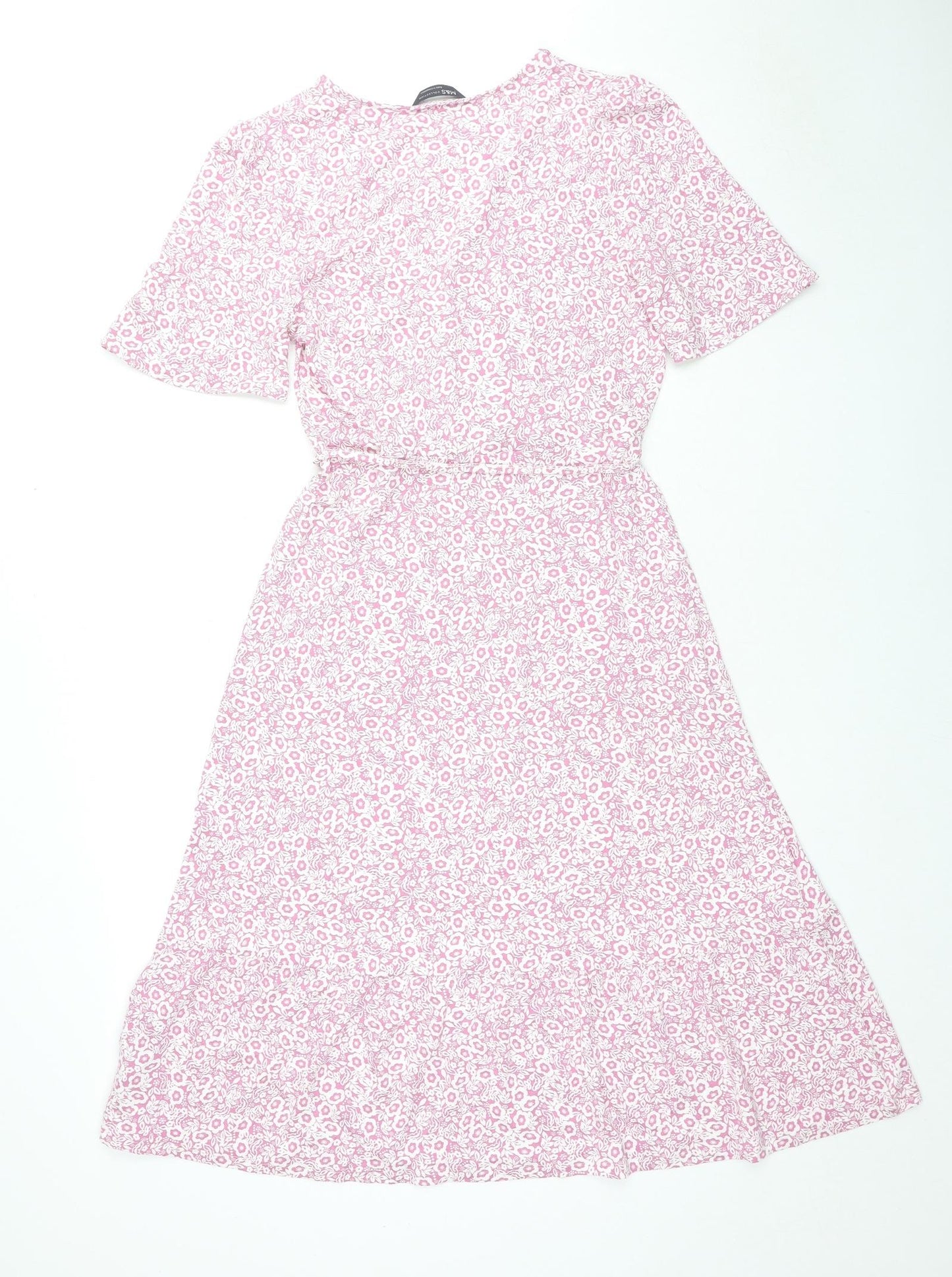 Marks and Spencer Womens Pink Floral Viscose Maxi Size 10 V-Neck Pullover