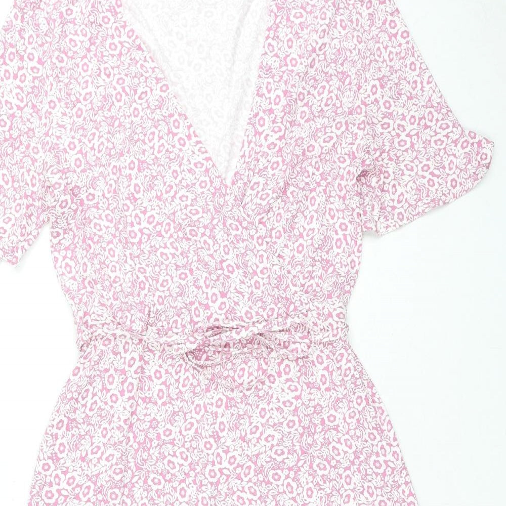 Marks and Spencer Womens Pink Floral Viscose Maxi Size 10 V-Neck Pullover