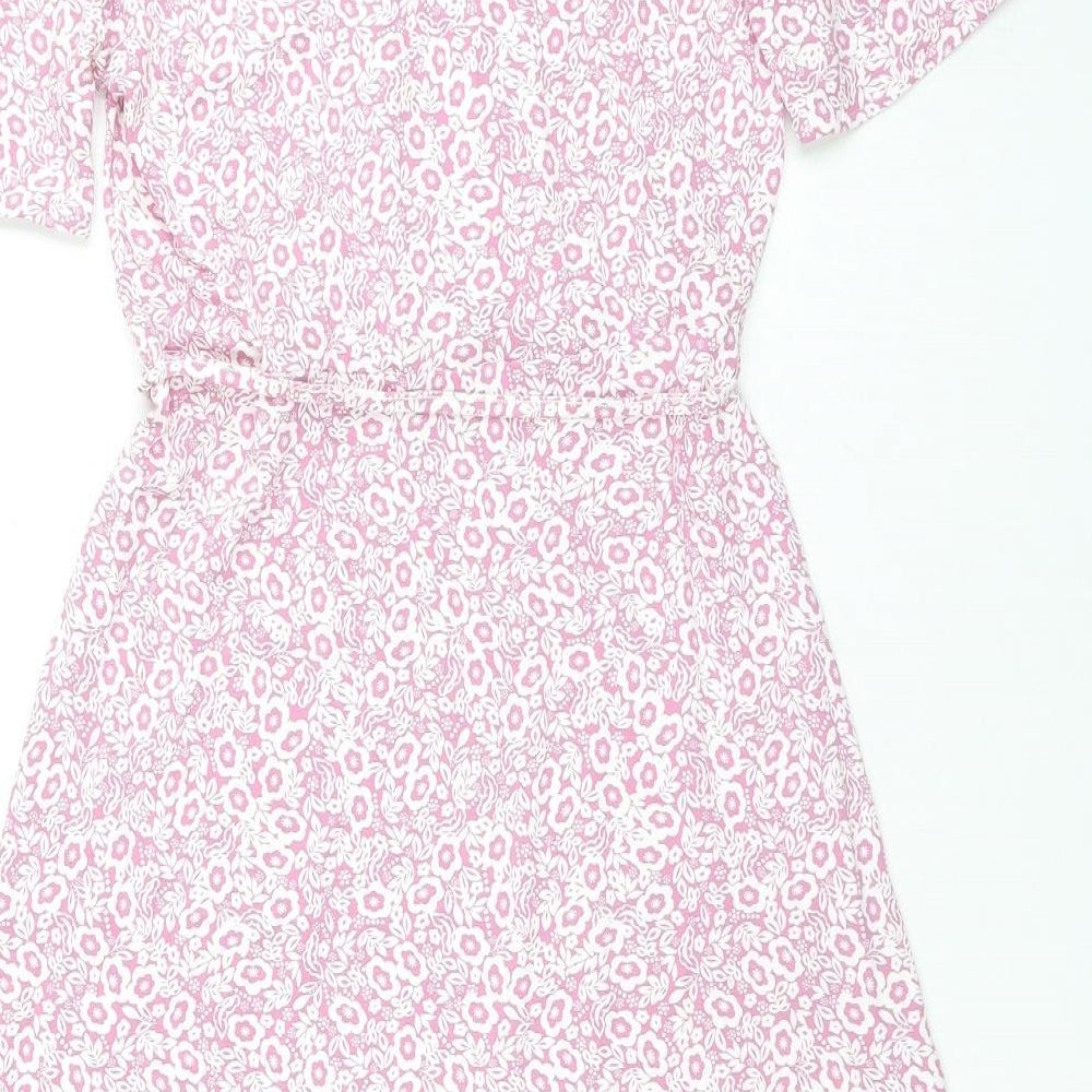 Marks and Spencer Womens Pink Floral Viscose Maxi Size 10 V-Neck Pullover