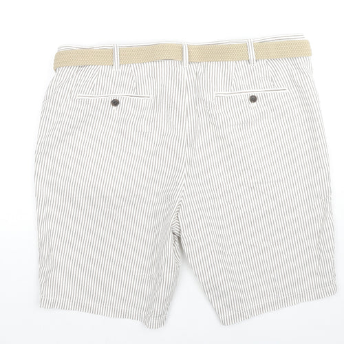 Marks and Spencer Mens Beige Striped Cotton Chino Shorts Size 42 in L9 in Regular Zip - Belt Included