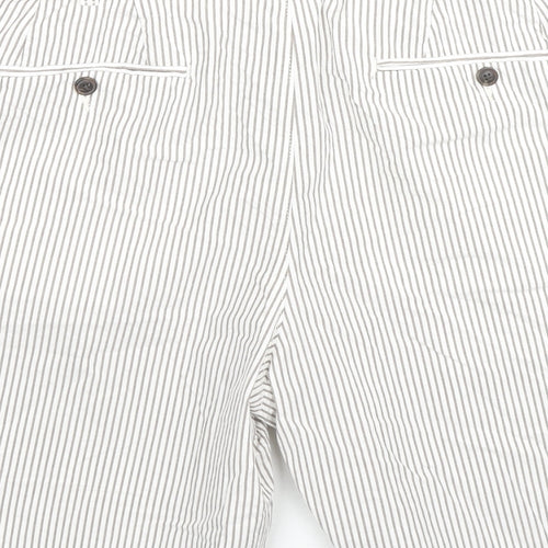 Marks and Spencer Mens Beige Striped Cotton Chino Shorts Size 42 in L9 in Regular Zip - Belt Included