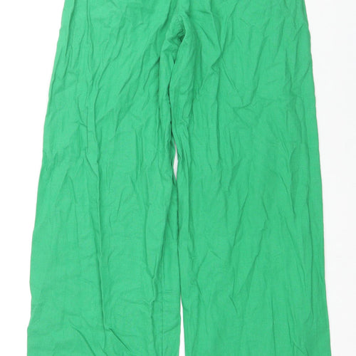 Marks and Spencer Womens Green Linen Trousers Size 8 L32 in Regular Drawstring