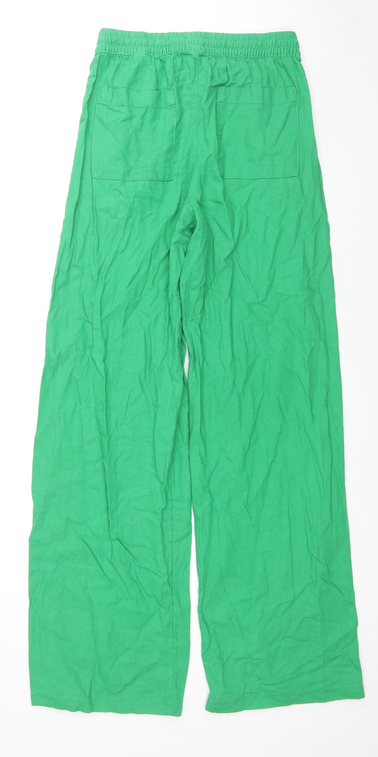 Marks and Spencer Womens Green Linen Trousers Size 8 L32 in Regular Drawstring