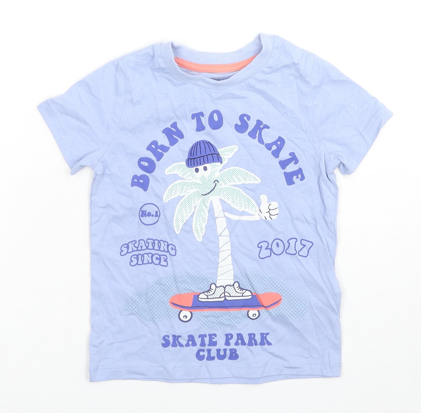 Marks and Spencer Boys Blue Cotton Basic T-Shirt Size 2-3 Years Round Neck Pullover - Born To Skate