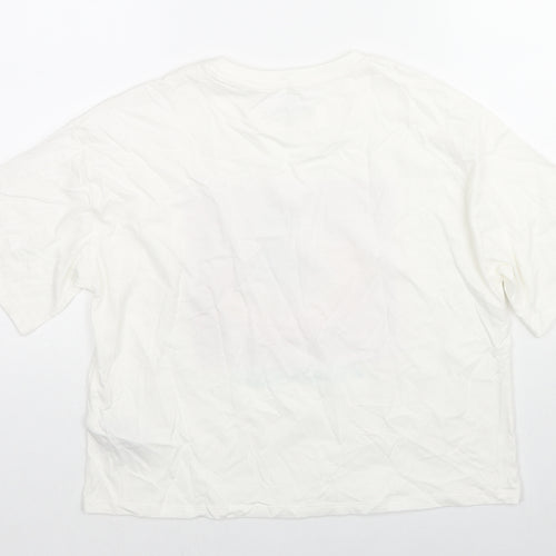 Marks and Spencer Girls White Cotton Basic T-Shirt Size 12-13 Years Round Neck Pullover - Vacay Mode