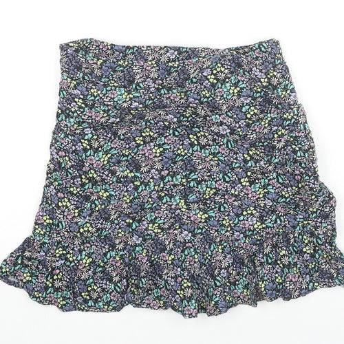Marks and Spencer Girls Multicoloured Floral Viscose Pleated Skirt Size 12-13 Years Regular Zip