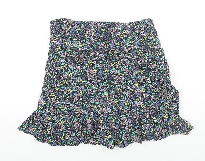 Marks and Spencer Girls Multicoloured Floral Viscose Pleated Skirt Size 12-13 Years Regular Zip