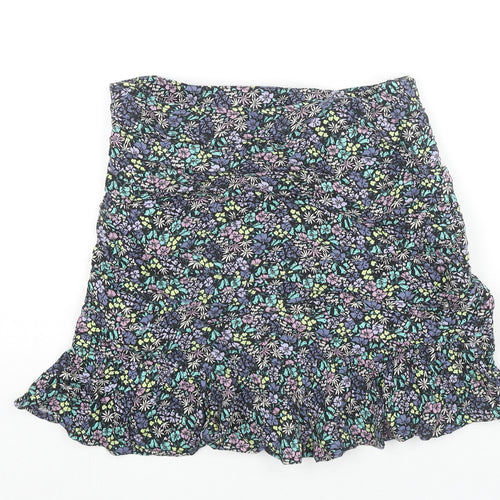 Marks and Spencer Girls Multicoloured Floral Viscose Pleated Skirt Size 12-13 Years Regular Zip