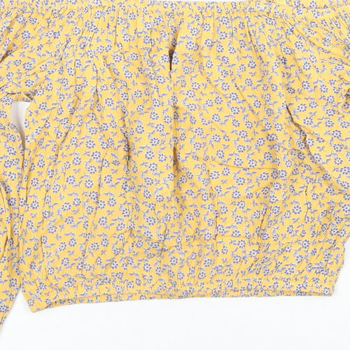 Marks and Spencer Girls Yellow Floral Viscose Basic Blouse Size 11-12 Years Square Neck Pullover - Cold Shoulder