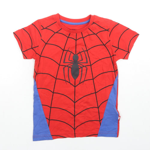 Marks and Spencer Boys Red Cotton Basic T-Shirt Size 5-6 Years Round Neck Pullover - Spiderman