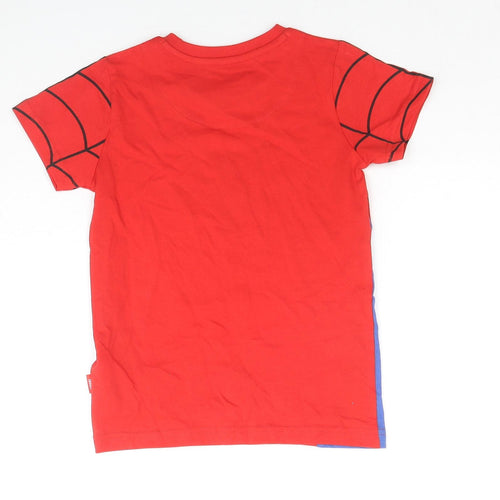 Marks and Spencer Boys Red Cotton Basic T-Shirt Size 5-6 Years Round Neck Pullover - Spiderman