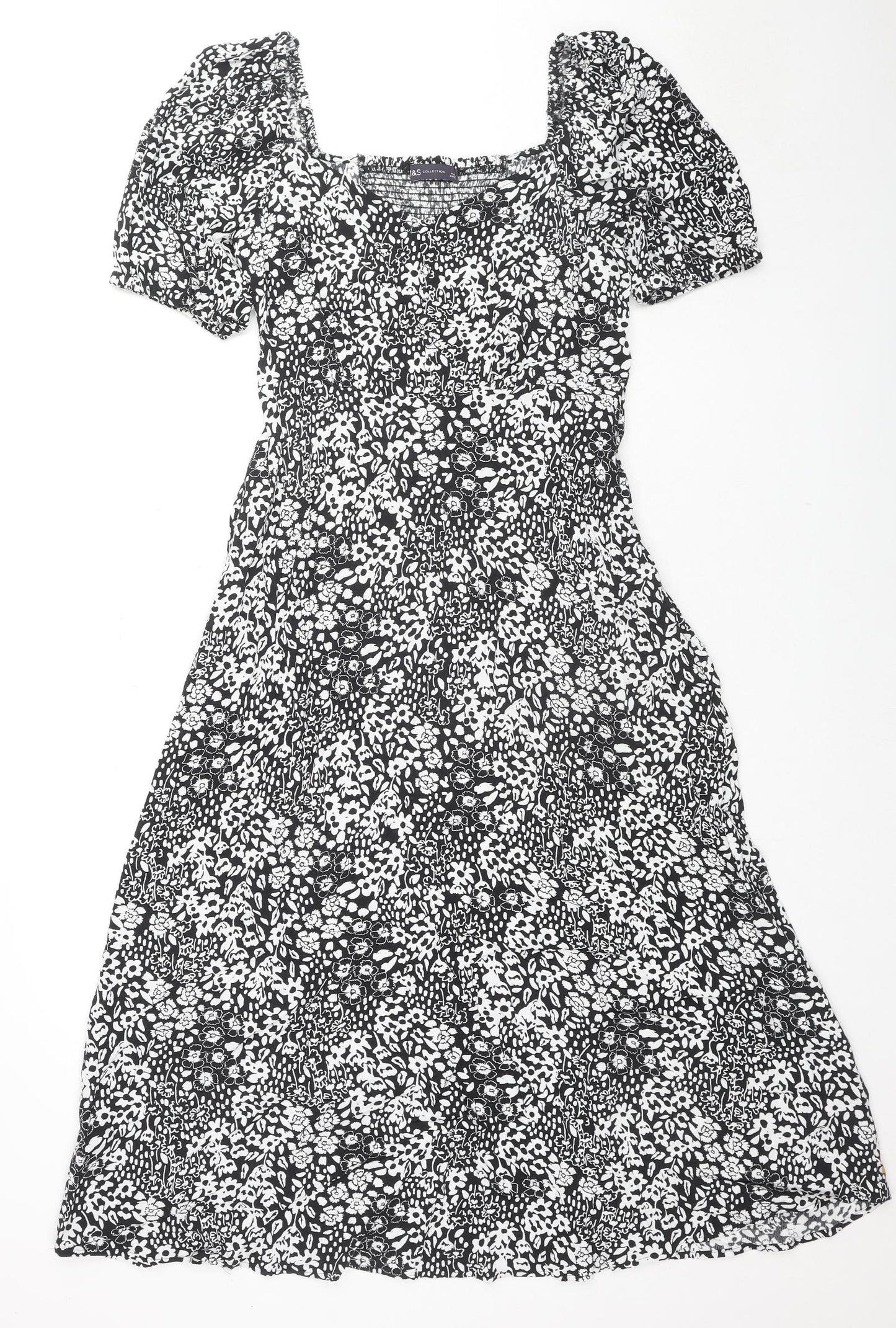 Marks and Spencer Womens Black Floral Viscose Maxi Size 12 Square Neck Pullover