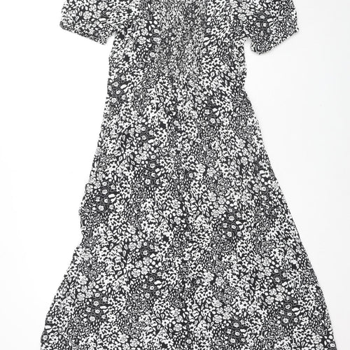 Marks and Spencer Womens Black Floral Viscose Maxi Size 12 Square Neck Pullover