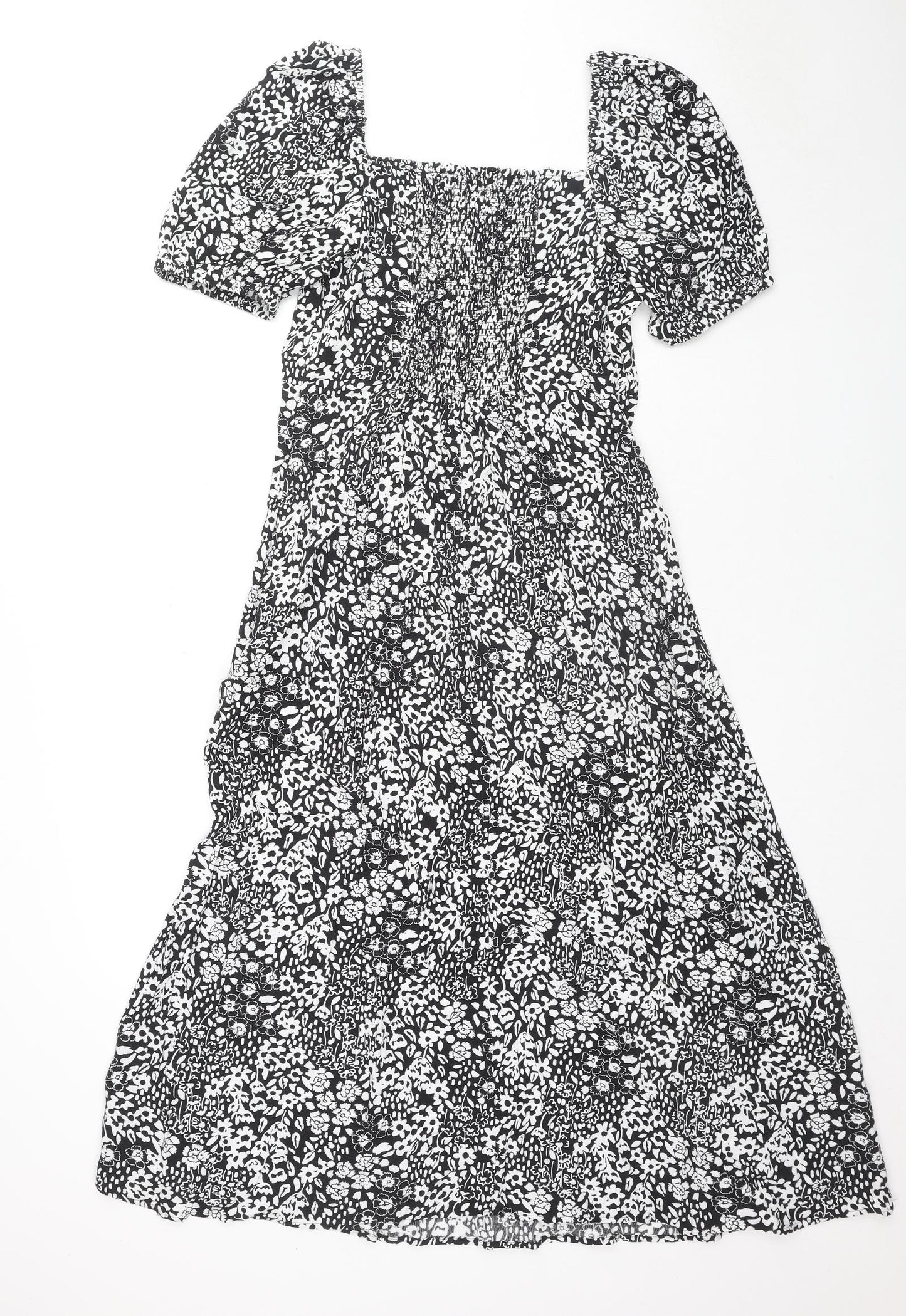 Marks and Spencer Womens Black Floral Viscose Maxi Size 12 Square Neck Pullover