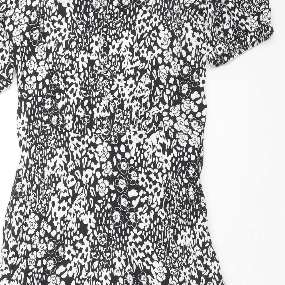 Marks and Spencer Womens Black Floral Viscose Maxi Size 12 Square Neck Pullover